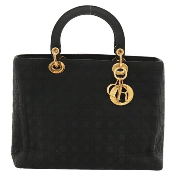 Christian Dior Canage Hand Bag Nylon Black Gold Auth ep8591 - Picture 1 of 16